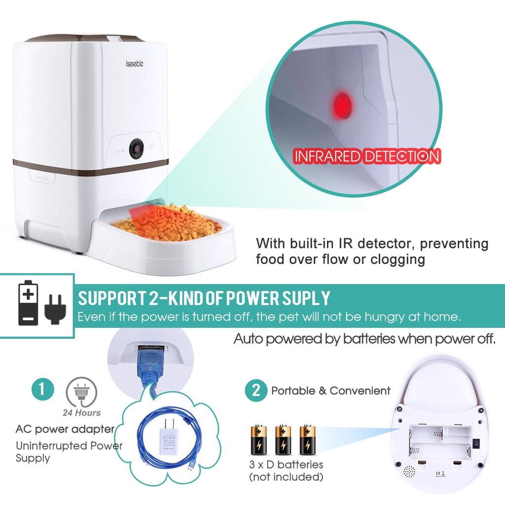 Lseebiz 6L Pet Feeder Smart Dog Dispender with Camera WIFI Cat Food Feeder with Night Vision , USB Charge ,6 Times One Day-2