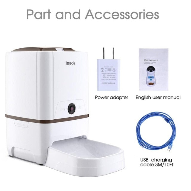 Lseebiz 6L Pet Feeder Smart Dog Dispender with Camera WIFI Cat Food Feeder with Night Vision , USB Charge ,6 Times One Day-6